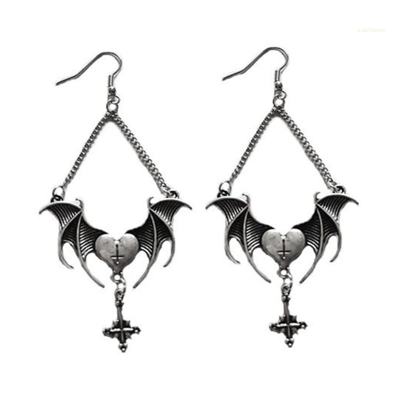 Bông Tai Dáng Dài Hình Thánh Giá / Trái Tim / Đôi Cánh Phong Cách Punk Thời Trang