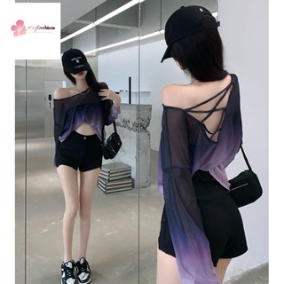 Áo Thun Mỏng Tay Dài Dáng Rộng Màu Gradient Phong Cách Thời Trang Mùa Hè Mới 2022