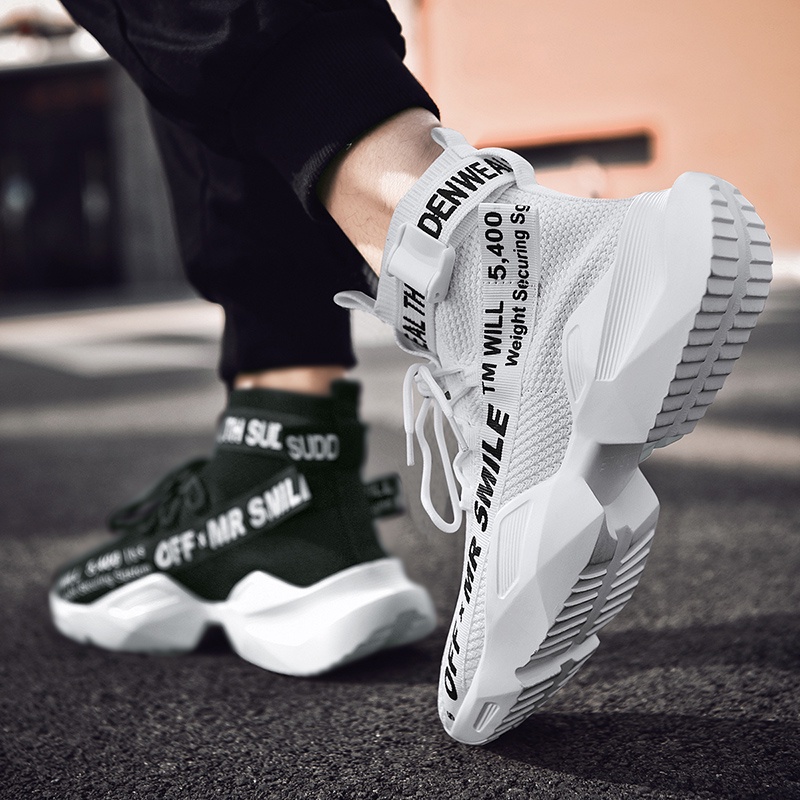 Hàng Có Sẵn Giày Sneaker Cổ Cao Dệt Siêu Nhẹ Thoáng Khí Thoải Mái Thời Trang Cho Nam