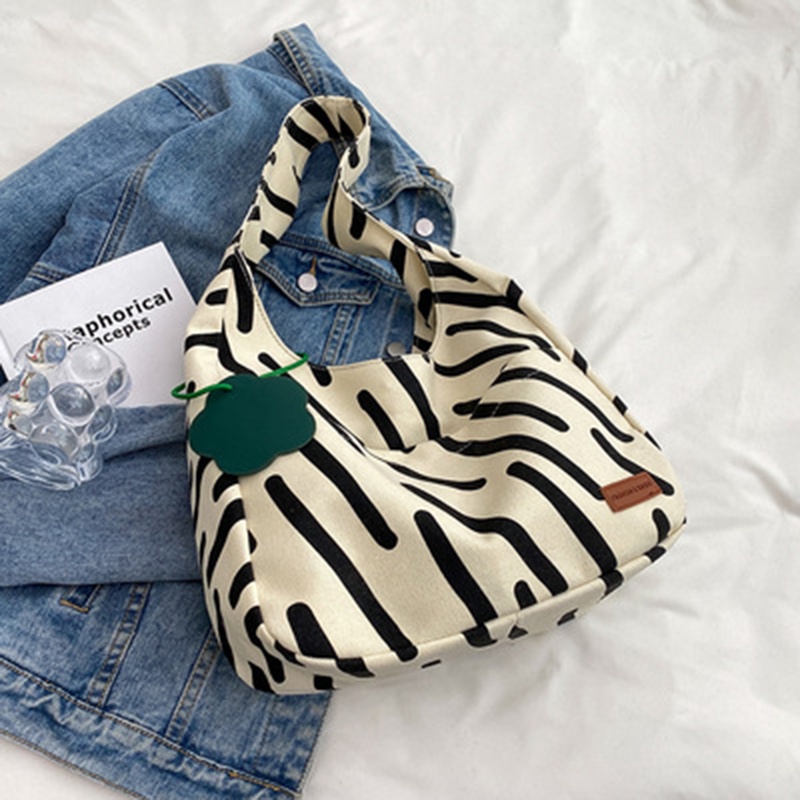 Túi tote Vải canvas Cỡ Lớn In Họa Tiết Ngựa Vằn Màu Tương Phản Thời Trang Cho Nữ