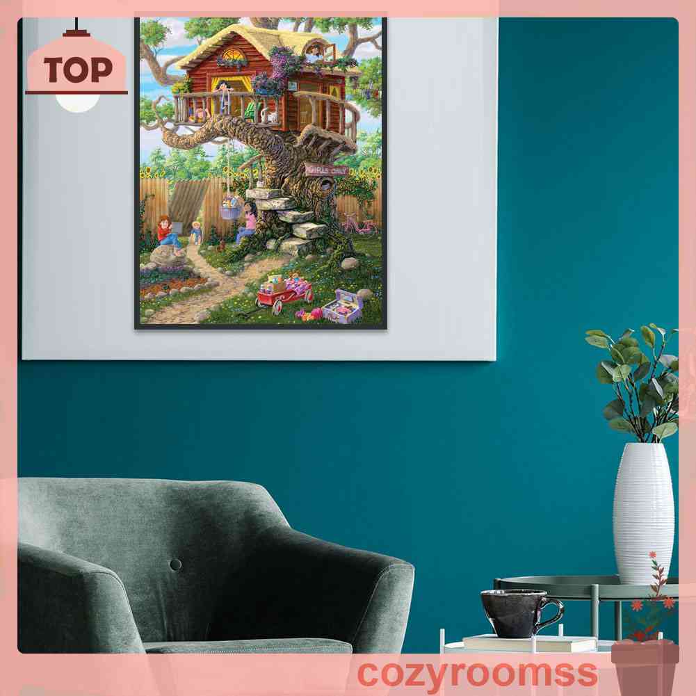 Tranh Đính Đá Kim Cương Toàn Bộ 5D DIY Hình Vẽ Ngôi Nhà Trên Cây