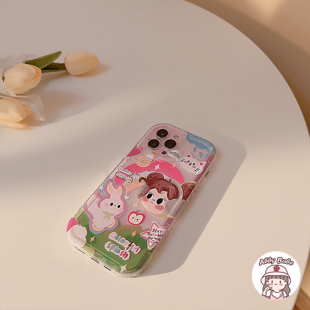 Ốp Điện Thoại TPU Mềm Bo Viền Vẽ Hình Cô Gái Hoạt Hình / Cầu Vồng Nhiều Màu Cho IPhone 14 Pro Max 13 12 11 Pro Max X XS Max