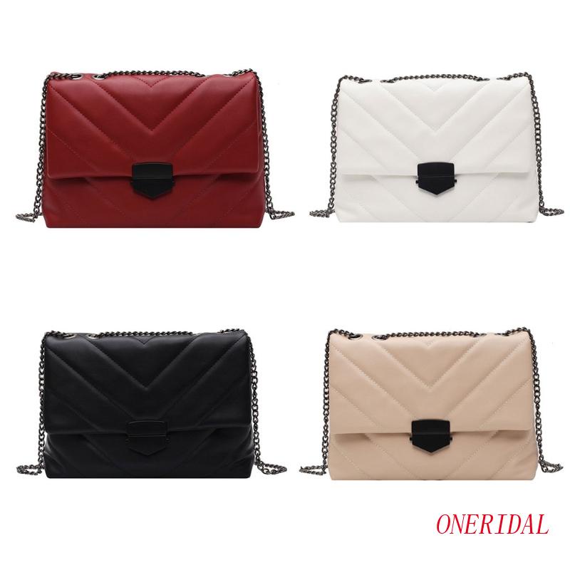 Túi Đeo Chéo Giả Da Thêu Dây Xích Thời Trang Nữ