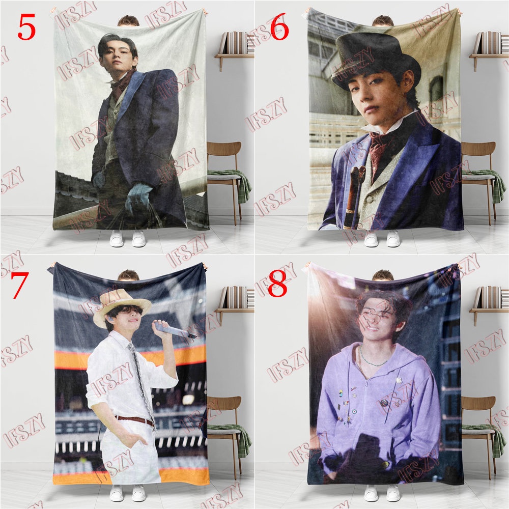 Chăn Điều Hòa Không Khí Một Mặt Bằng Vải flannel 4 Kích Thước In Hình bts v kim tae-hyung