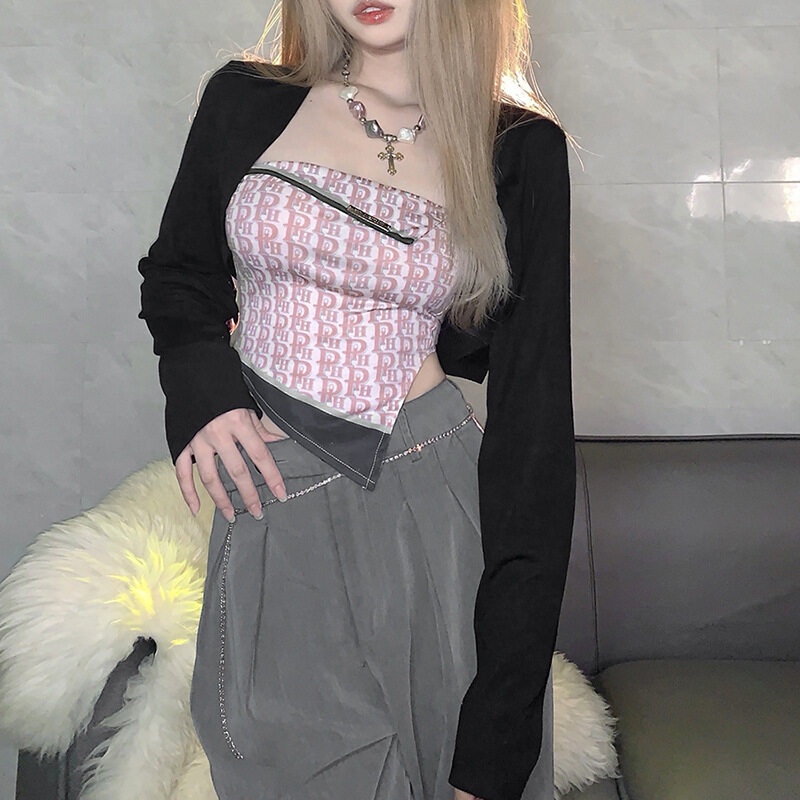 Weird Puss Áo Thun Tay Dài Dáng Ngắn Ôm Sát Quyến Rũ Dễ Phối Đồ Hợp Thời Trang Cho Nữ