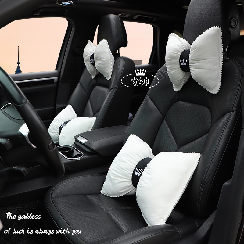 Plush Automotive Headrest Neck Pillow Creative Crown Automotive Waist Cushion Winter Soft Comfortable Warm Car Cushion Car headrests Waist Pillow  Car interior accessories