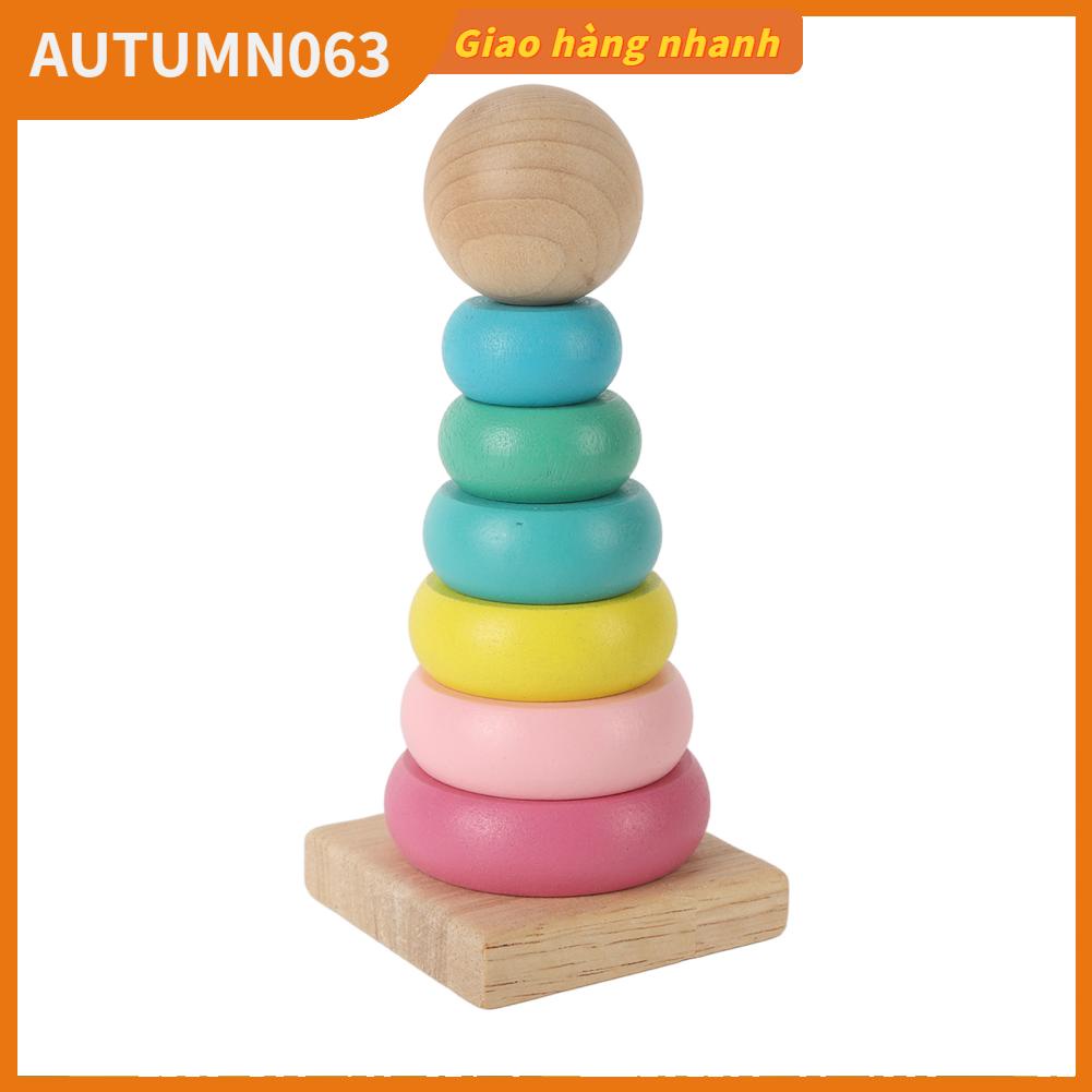Autumn063 Đồ chơi vòng tròn xếp chồng bằng gỗ Giáo dục đầy màu sắc cho trẻ sơ sinh và mới biết đi