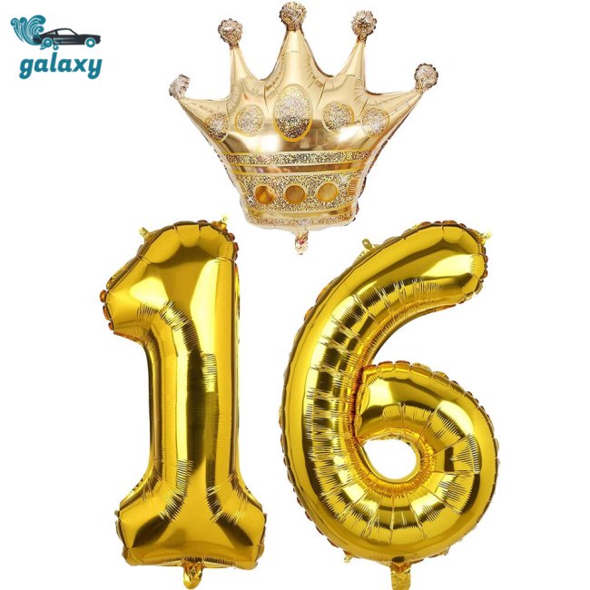 Bong Bóng Trang Trí Sinh Nhật Hình Vương Miện Màu Vàng galaxy 10 18 20 30 40 50-90 Tuổi