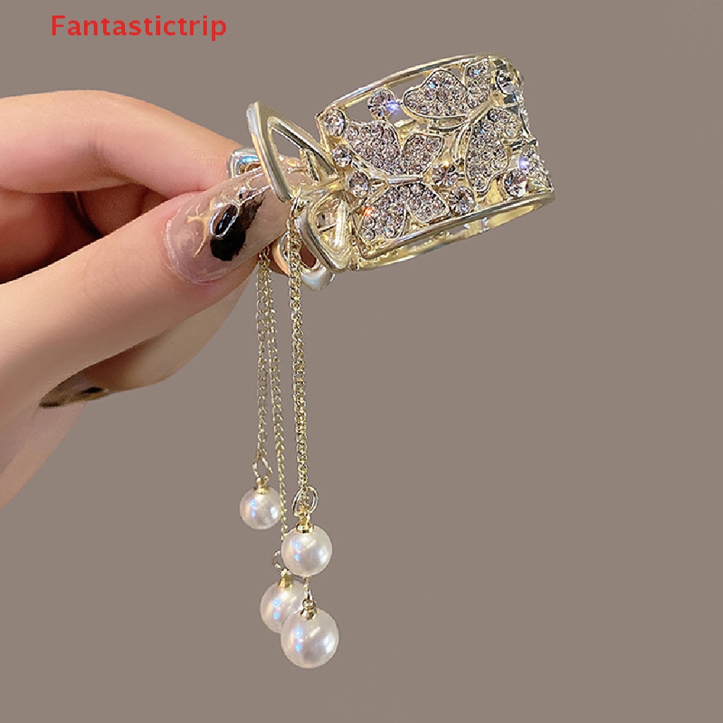 Kẹp Tóc Đính Đá Ngọc Trai Phối Tua Rua Cố Định Tóc Đuôi Ngựa Thời Trang Cho Nữ