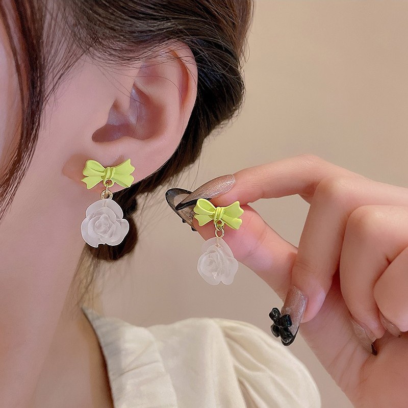 Bông Tai Dáng Dài Hình Học Màu Xanh Lá Thời Trang Mùa Hè Hàn Quốc Cho Nữ