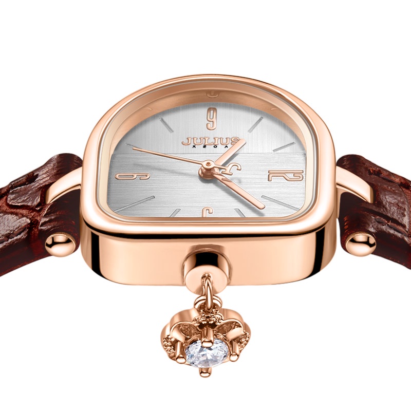 Đồng Hồ Quartz Julius Mặt Oval Đính Đá Chống Thấm Nước Gắn Dây Đeo Thời Trang Mùa Hè 1394