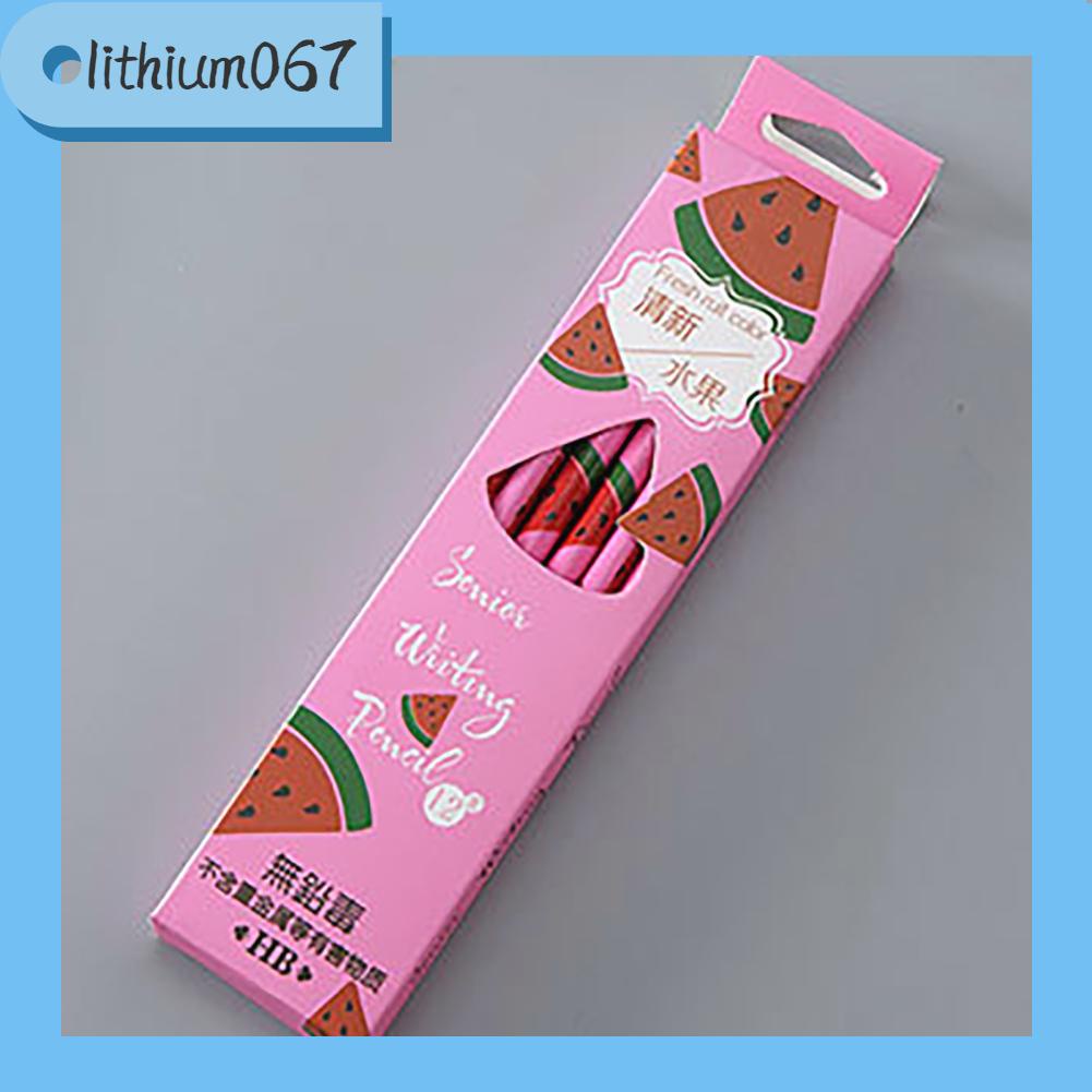 Lithium067 12 Chiếc Bút Chì HB Chất Liệu Gỗ Nén Họa Tiết Trái Cây Tay Cầm Thoải Mái Vòng Cực Đuôi Tẩy Cá Tính