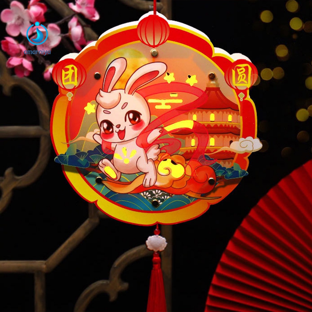 Lồng Đèn Hình Thỏ Hoạt Hình Màu Dạ Quang DIY Làm Quà Tặng Năm Mới Cho Bé