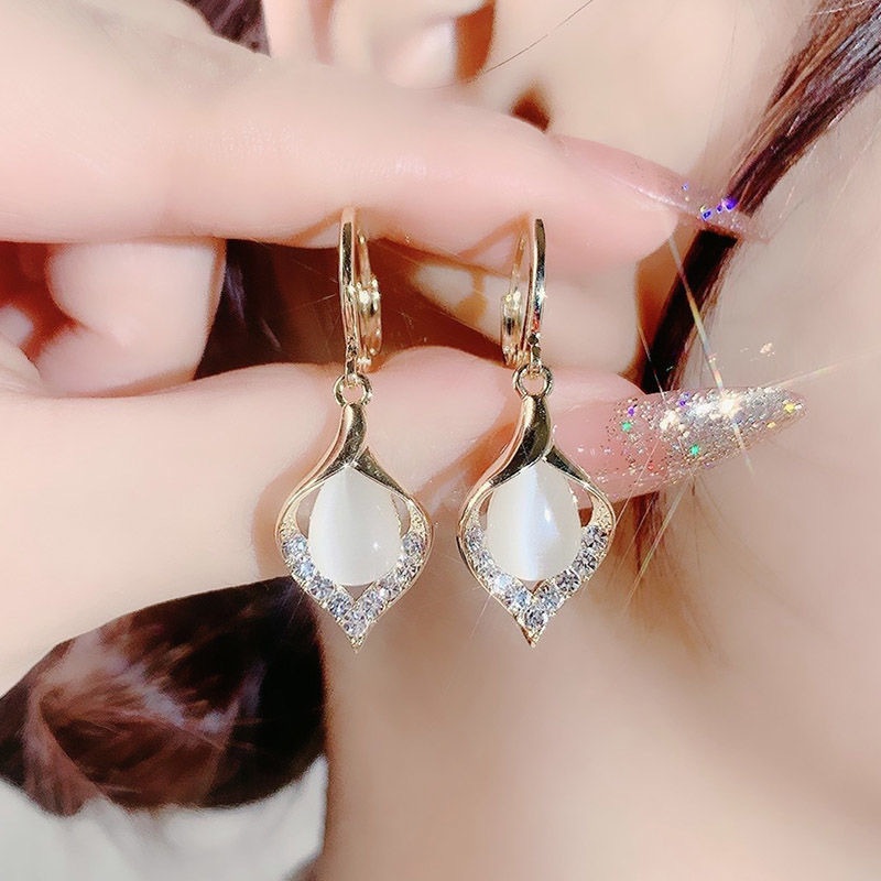 Bông Tai Mạ Bạc 925 Hình Hoa Đính Đá opal Sang Trọng Cho Nữ