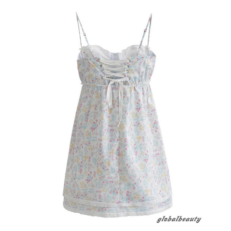 Đầm Hai Dây Hở Lưng Phối Ren Họa Tiết Hoa Thời Trang Mùa Hè Cho Nữ