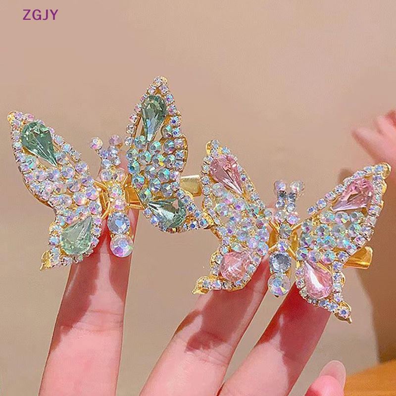 Kẹp Tóc ZGJY Đính Đá Hình Cánh Bướm Bằng Kim Loại Dễ Thương Cho Nữ Mới