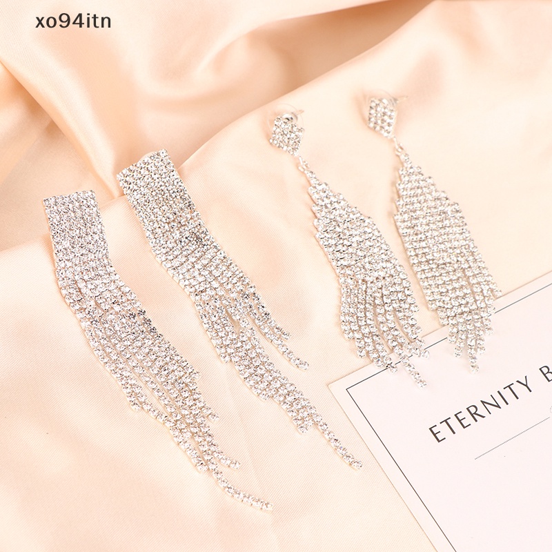 Bông Tai Mạ Bạc 925 Dáng Dài Đính Pha Lê Lấp Lánh Phong Cách Cổ Điển