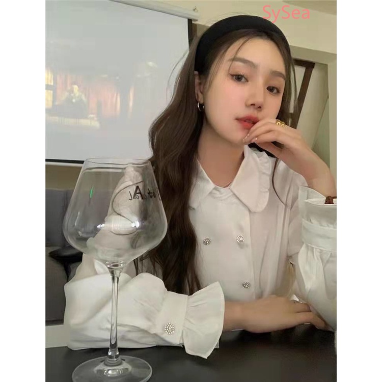 Áo Kiểu Cổ Búp Bê Phối Ren Phong Cách Hàn Quốc Thanh Lịch Cho Nữ