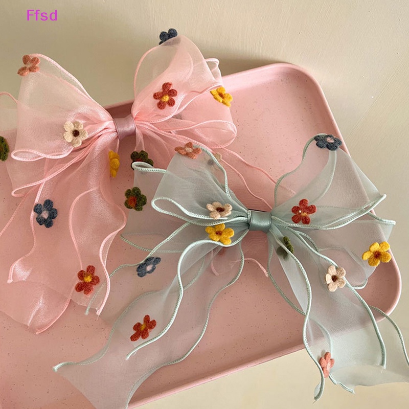 {Ffsd} Kẹp Tóc Ruy Băng Dài Hình Hoa Màu Sắc Xuân Hè Cho Bé Gái * Hàng Bán Chạy