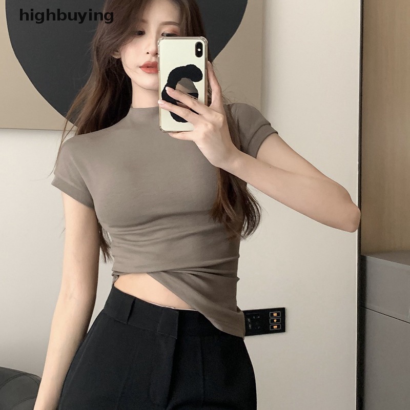 Áo Thun Tay Ngắn Cổ Tròn Màu Sắc Đơn Giản Cho Nữ