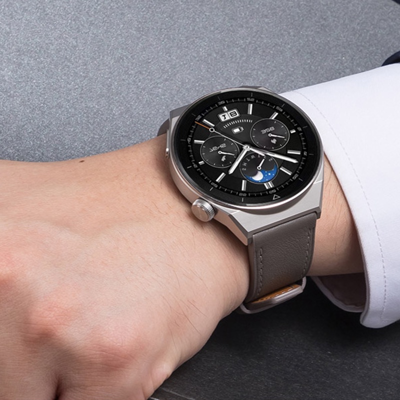 Dây Đeo Đồng Hồ Bằng Da 22mm Màu Xám / Nâu Cho Huawei Gt3 46mm Gt 2 Pro