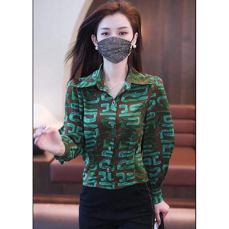 Áo Sơ Mi Tay Dài Kẻ Sọc In Chữ Thời Trang Công Sở Cho Bạn Gái