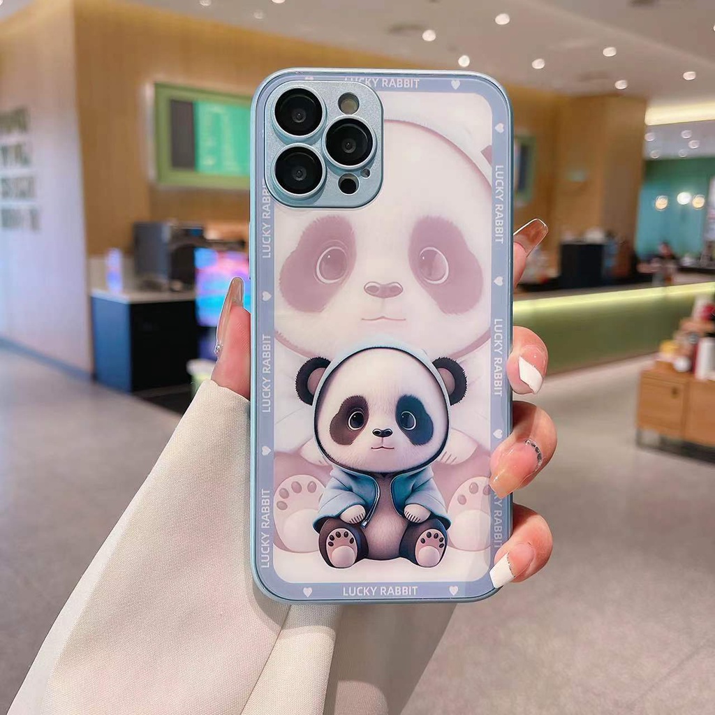 Ốp Điện Thoại Silicon Dẻo Tráng Gương Hình Gấu Trúc Thời Trang Cho iPhone 11 12 13 14 PRO MAX XR XS 7 8 Plus