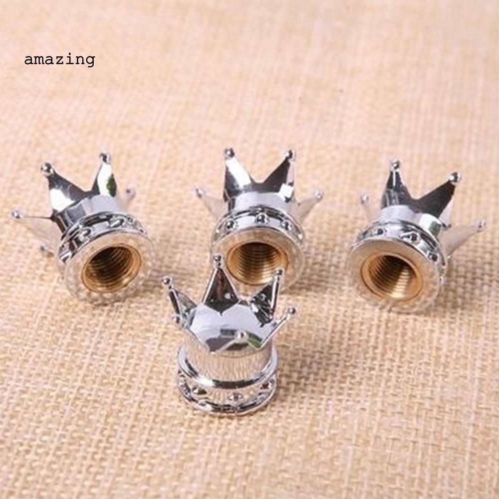 Bộ 4 Nắp Van Khí Chống Bụi Hình Vương Miện Thông Dụng Cho Bánh Xe Hơi Xe Tải