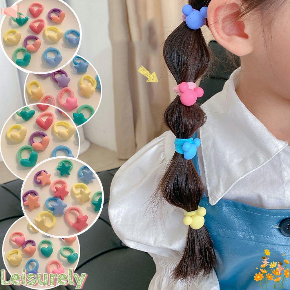 Bộ 10 Dây Thun Cột Tóc Co Giãn Màu Cầu Vồng Xinh Xắn Cho Bé Gái