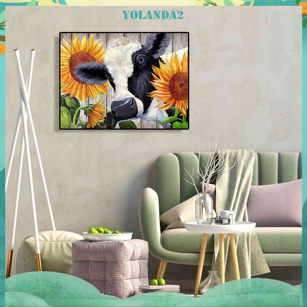 Tranh Đính Đá Kim Cương Toàn Bộ 5D DIY Hình Vẽ Hoa Hướng Dương / Bò Sữa