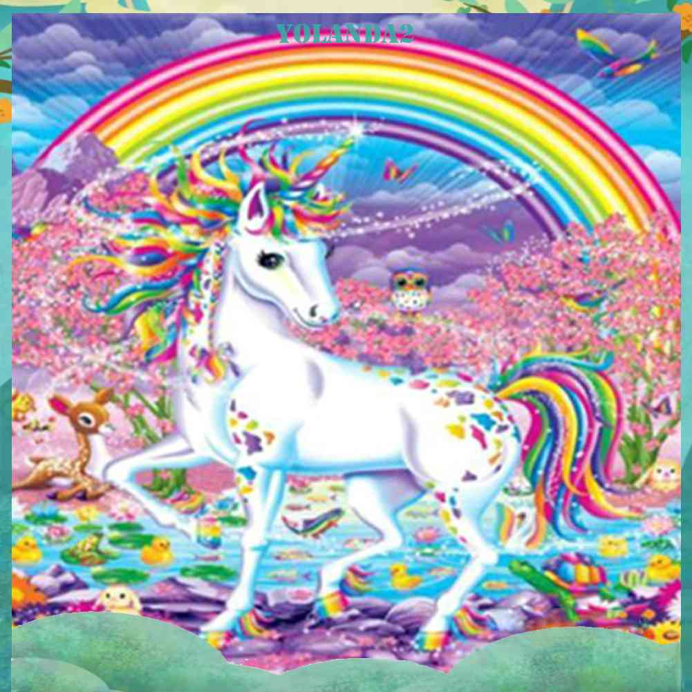 Tranh Đính Đá Kim Cương Toàn Bộ 5D DIY Hình Vẽ Kỳ Lân Cầu Vồng