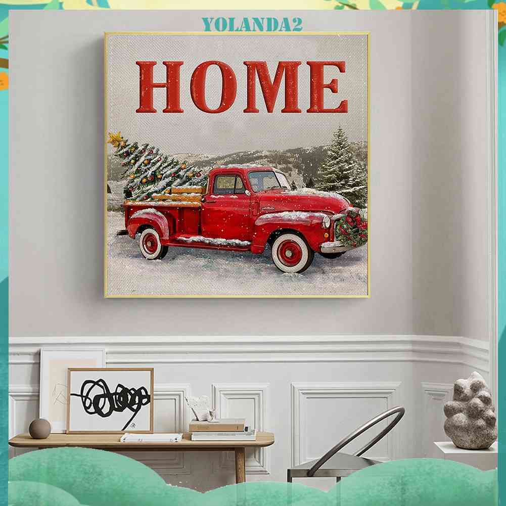 Tranh Đính Đá Kim Cương Toàn Bộ 5D DIY Hình Vẽ Xe Hơi Màu Đỏ Giáng Sinh