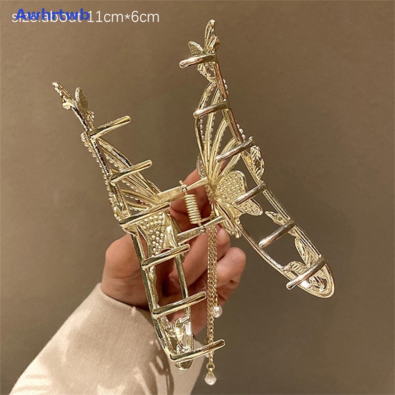 Kẹp Tóc Kim Loại Hình Bướm Đính Ngọc Trai Cho Nữ Mới