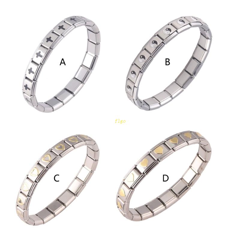 Flgo Vòng Tay Co Giãn Bằng Thép Không Gỉ Hình Thánh Giá Trái Tim Thái Cực Q