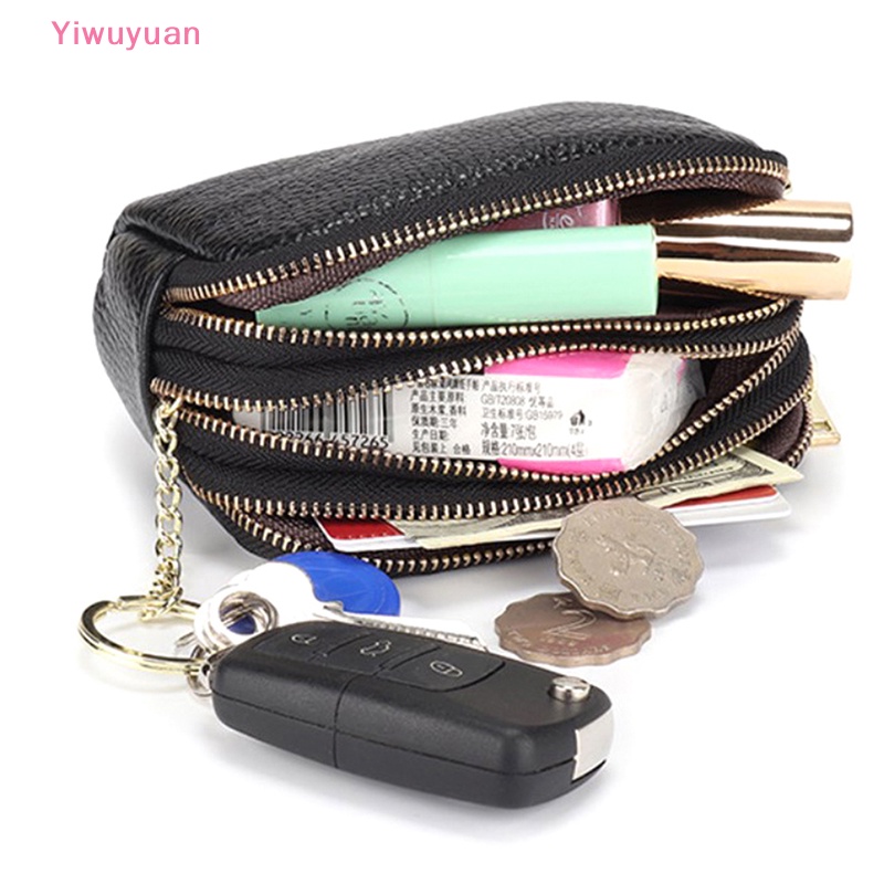< Yiwuyuan > Ví Da Thật Đựng Chìa Khóa Xe Hơi Thời Trang Có Ba Khóa Kéo Sắp Xếp Gọn Gàng