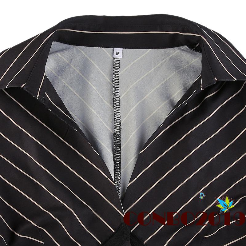 Áo Thun Tay Loe Cổ Chữ V Họa Tiết Kẻ Sọc Thời Trang Dành Cho Nữ