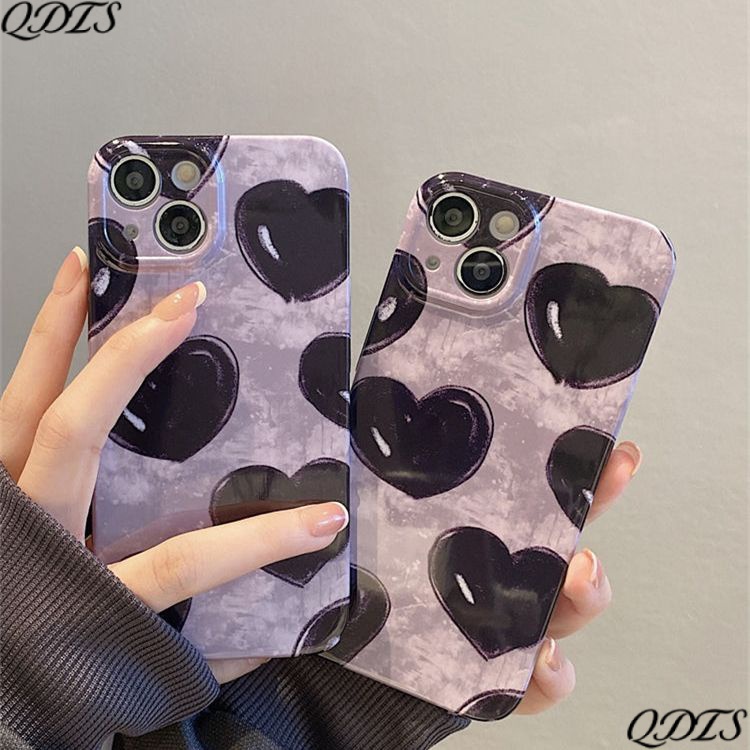 Ốp Điện Thoại Cứng Siêu Mỏng Màu Đen Họa Tiết Trái Tim Kiểu Retro Cho iPhone13max714pro11 8p