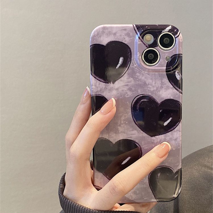 Ốp Điện Thoại Cứng Siêu Mỏng Màu Đen Họa Tiết Trái Tim Kiểu Retro Cho iPhone13max714pro11 8p