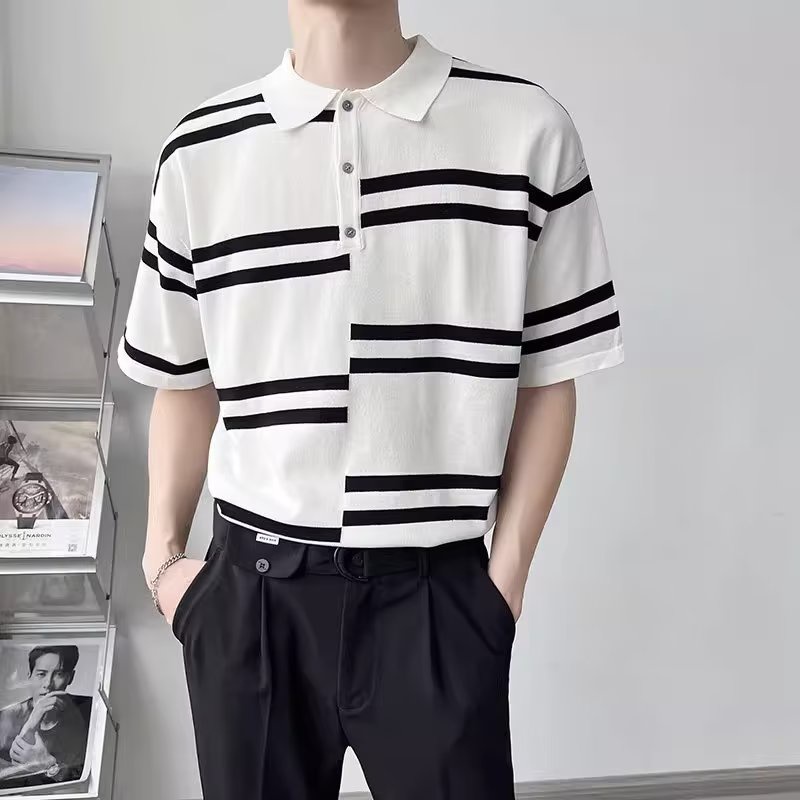Áo Sơ Mi Dệt Kim Tay Ngắn Kẻ Sọc Thời Trang Dành Cho Nam