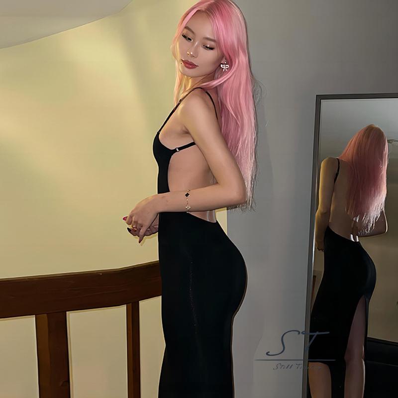 Đầm Hai Dây Mùa Hè Màu Trơn Hở Lưng Xẻ Tà Gợi Cảm CY03 Cho Nữ