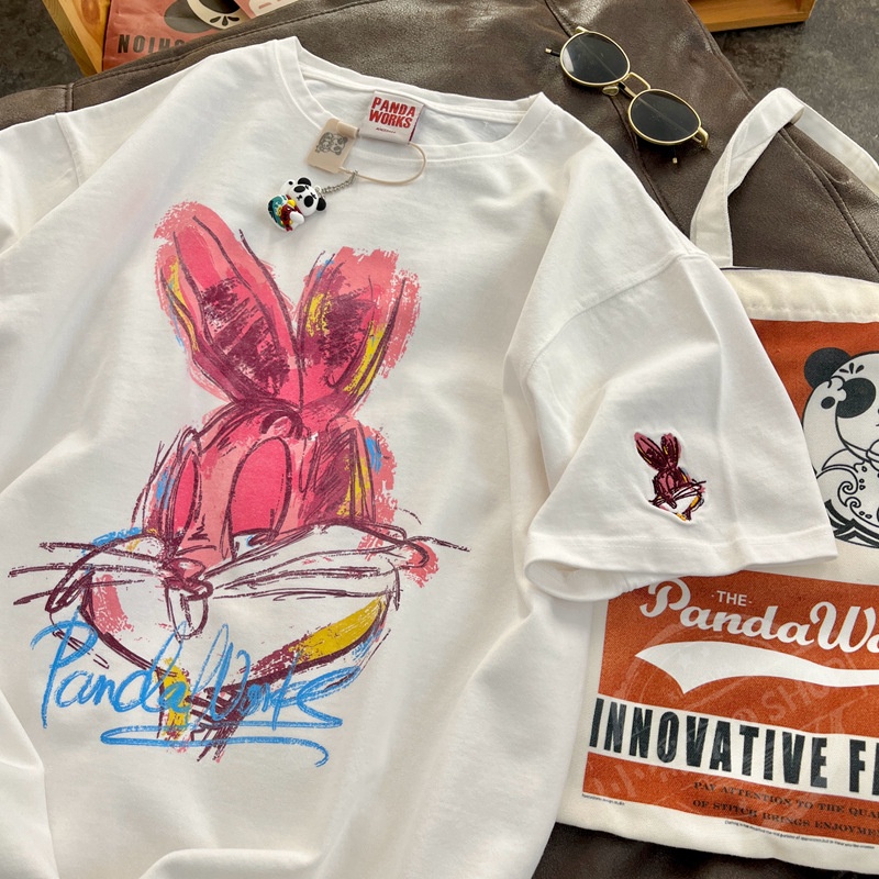 Áo Thun Cotton Tay Ngắn Cổ Tròn In Hình Thỏ Hoạt Hình Dành Cho Nữ