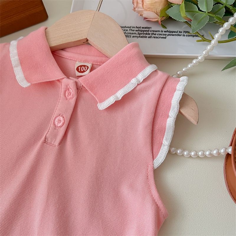 Hàng Có Sẵn Đầm Thể Thao Một Mảnh Tay Ngắn Màu Hồng Dễ Thương Thời Trang Mùa Hè Phong Cách Hàn Quốc Cho Bé Gái