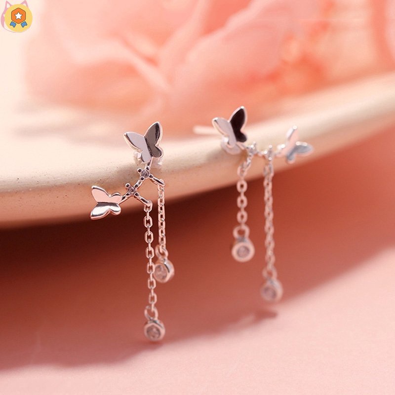 Khuyên Tai Chuỗi Hình Bướm Mạ Bạc Thời Trang HGF HYJP2