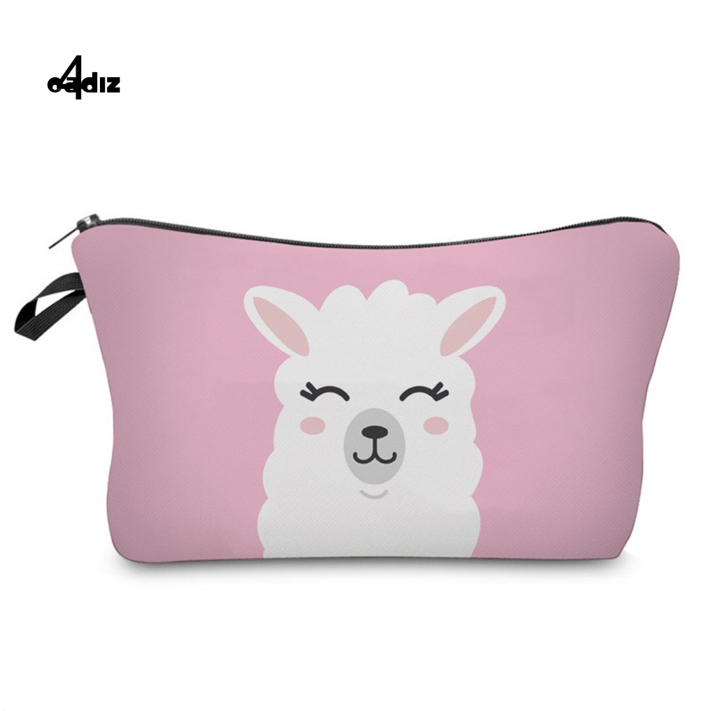 Túi Đựng Mỹ Phẩm Chống Thấm Nước Màu Trơn Có Khóa Kéo In Họa Tiết Lạc Đà Alpaca Thời Trang Cho Nữ