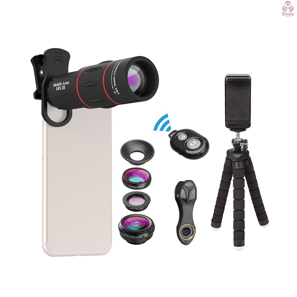 Ống Kính APEXEL APL-T18Xbj5 Telephoto 4 Trong 1 18X Cho Điện Thoại Di Động 198° Ống Kính Mắt Cá Góc Rộng 0.63X Macro 15X Macro 15X Kèm Điều Khiển Từ Xa Shu [19]