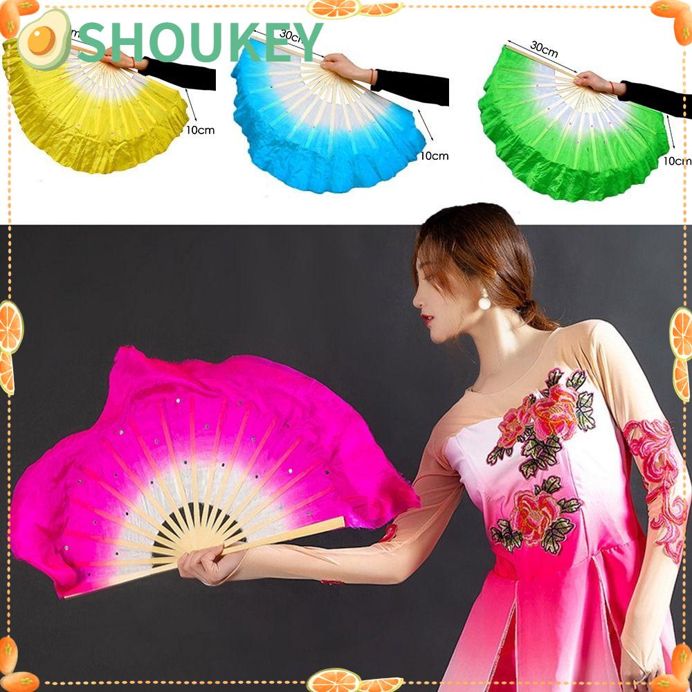 Quạt Múa Bụng Lụa Màu Sắc Tuyến Tính 40cm