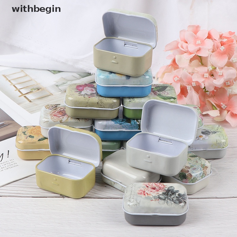 Hộp Thiếc Nhỏ Hình Chữ Nhật Đựng Trang Sức / Đồng Xu Họa Tiết Hoa