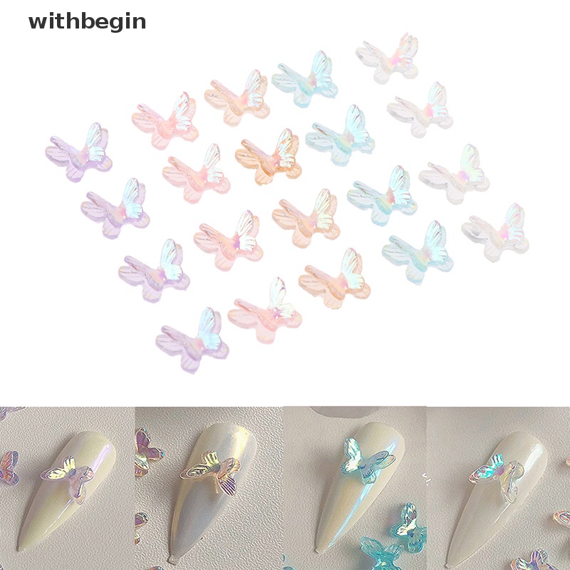 Bộ 20 Miếng Dán Móng Tay Hình Bướm Bằng Resin Lấp Lánh Nhiều Màu Sắc DIY