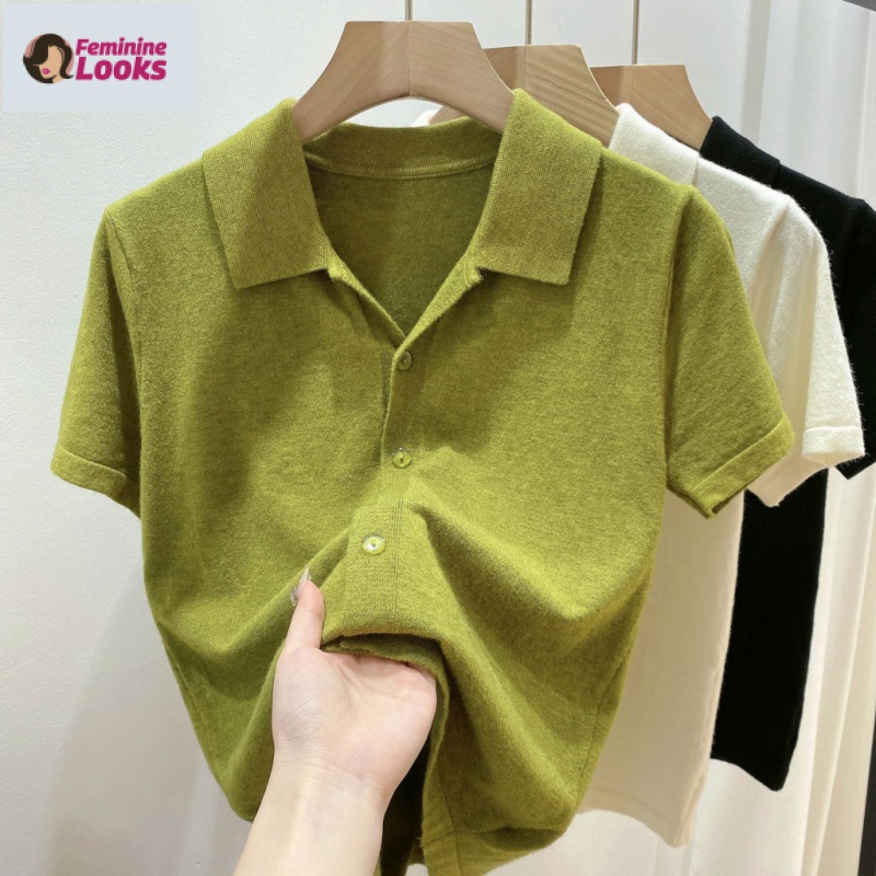 Áo Thun Polo Dệt Kim Tay Ngắn Mềm Mại Thời Trang Cao Cấp