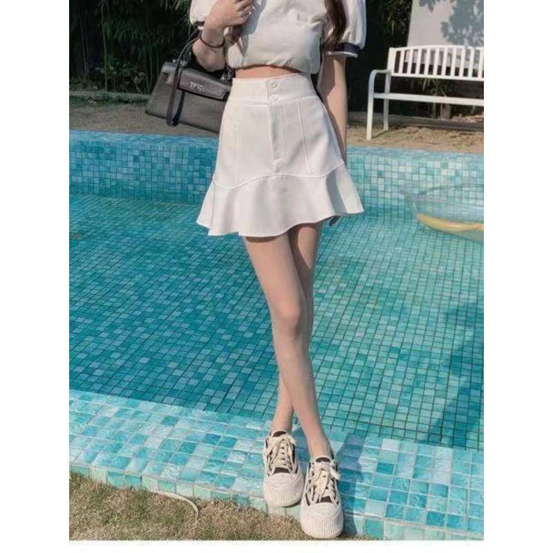 Chân Váy Ngắn Dáng Chữ A Lưng Cao Viền Bèo Ngọt Ngào Thời Trang Cho Nữ